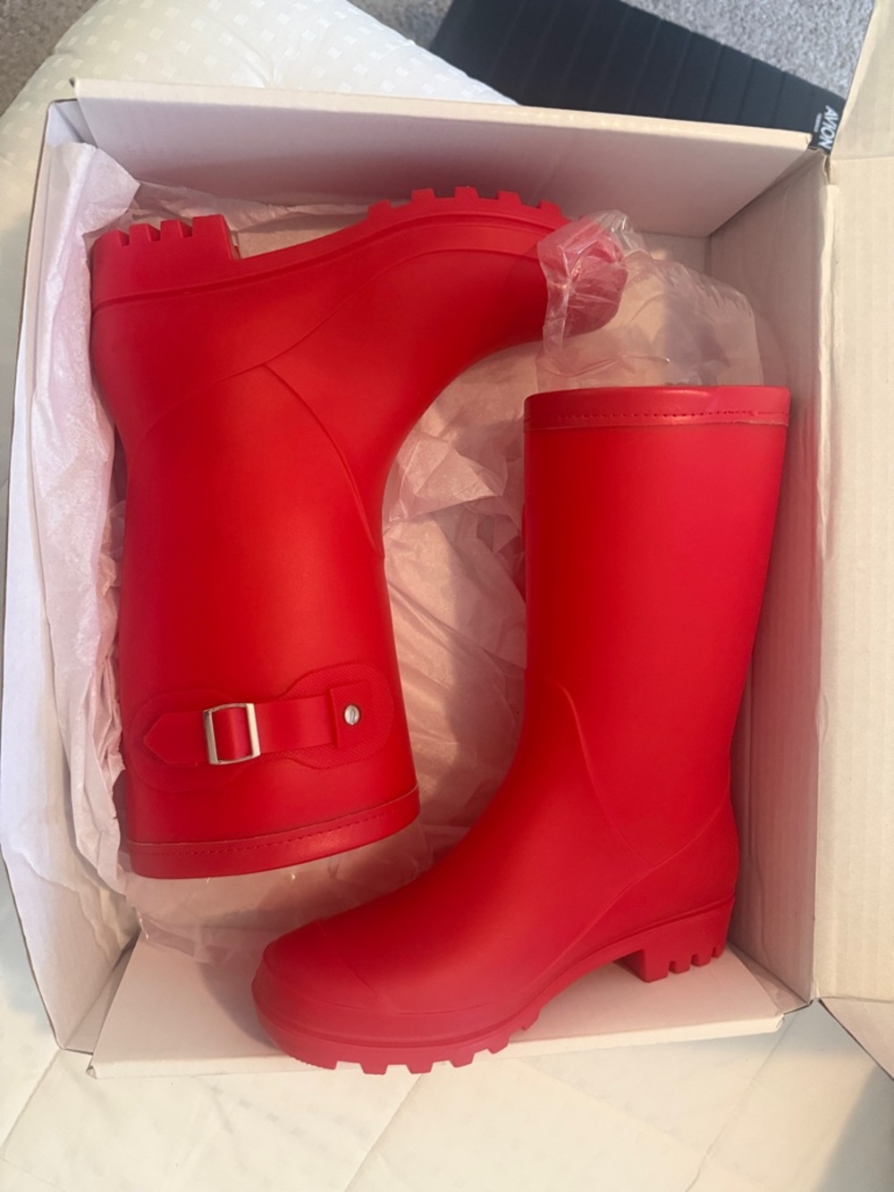 Red Women's Rain Boots with Adjustable Strap